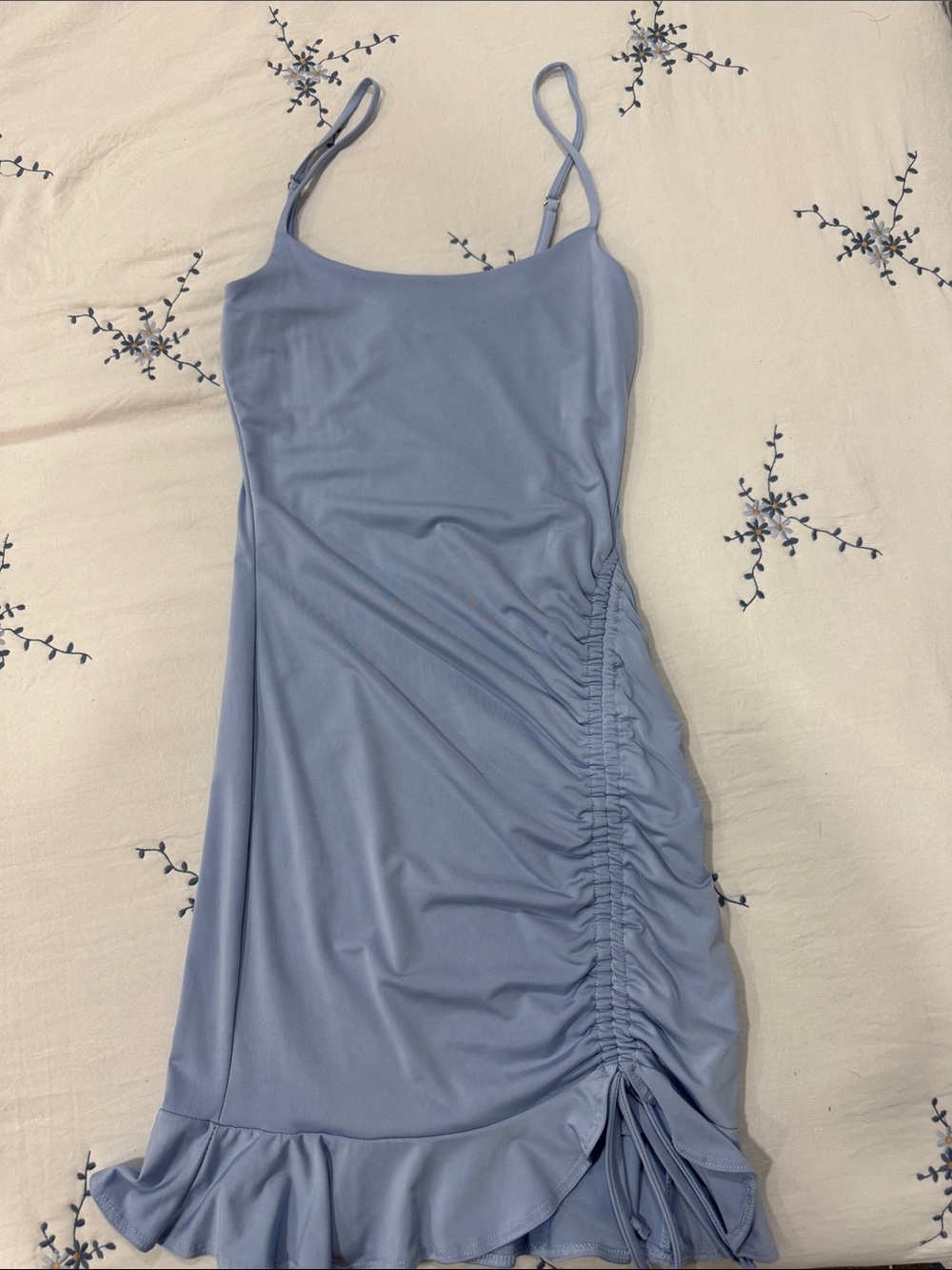 Rolla Coster Slate Blue Ruched Ruffle Slip Dress